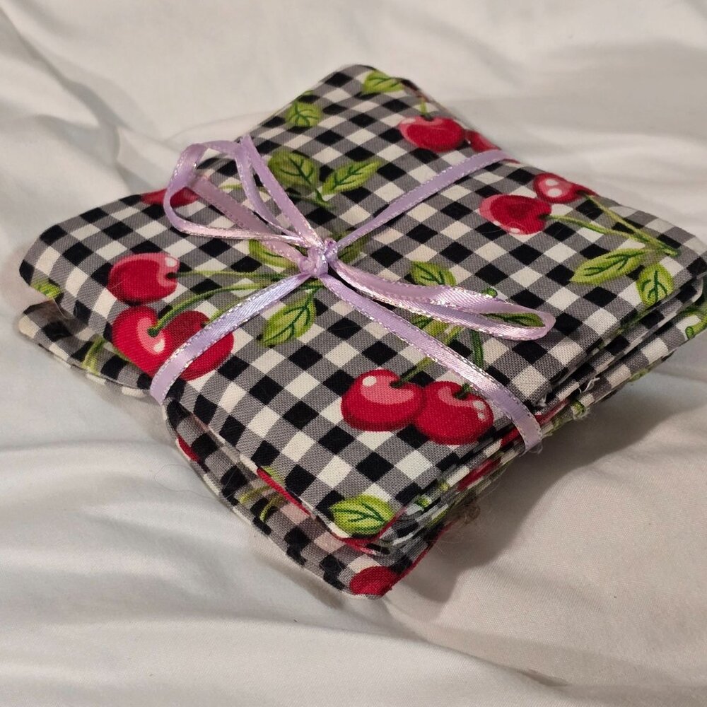 Cherry Pattern Cotton Reusable Cloth coaster for cups fun cute set of 5